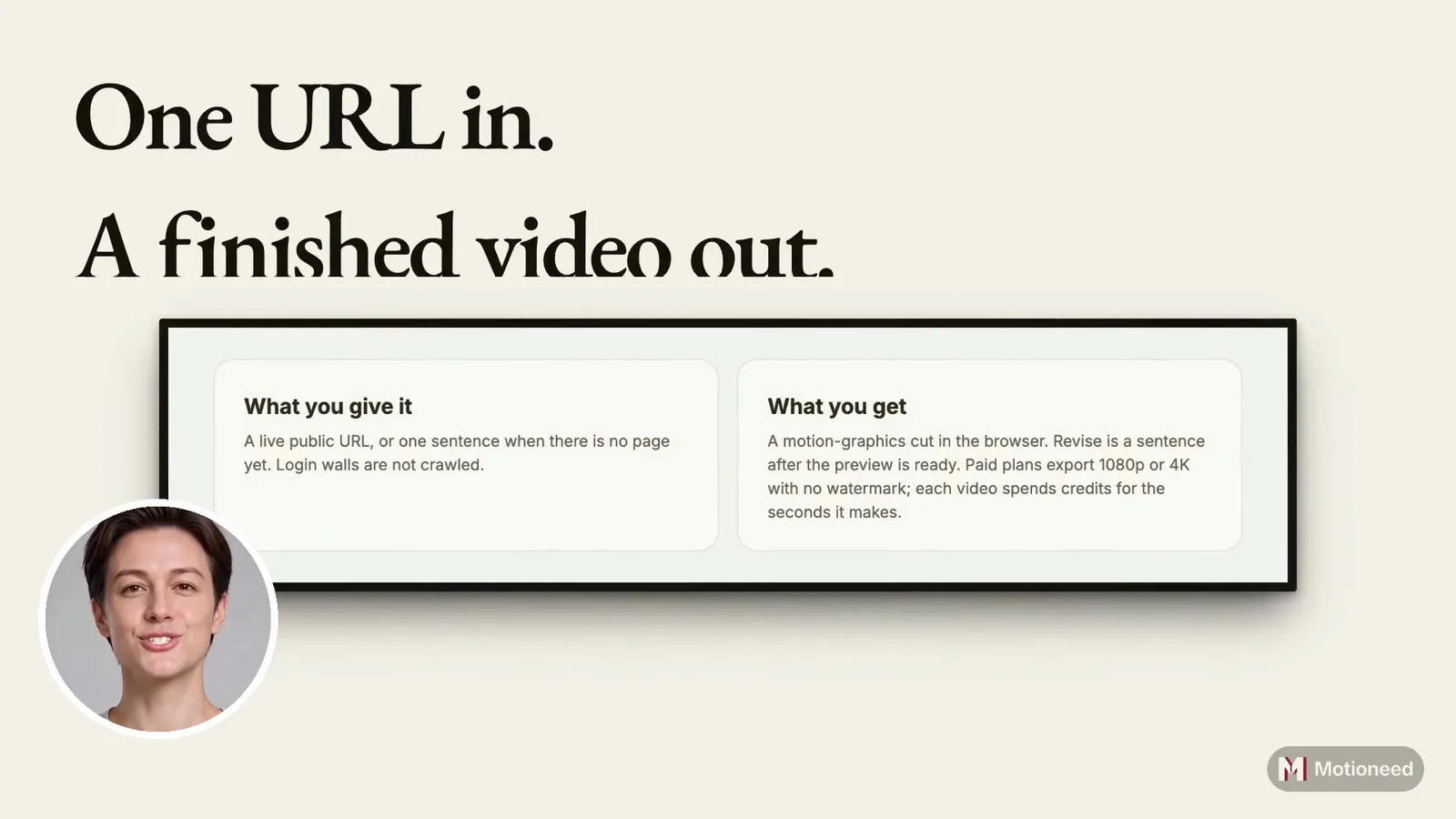 The end of a Walkthrough Demo: Motion cards made from the page close the video while the presenter stays in the bottom-left corner